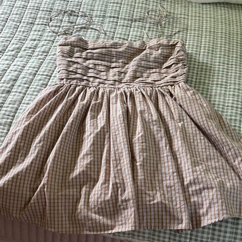 Abercrombie & Fitch Brown and Cream Checkered Dress